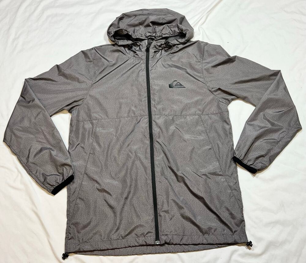 Quiksilver Everyday Jacket Mens Medium Grey Hooded Full Zip Windbreaker Shell